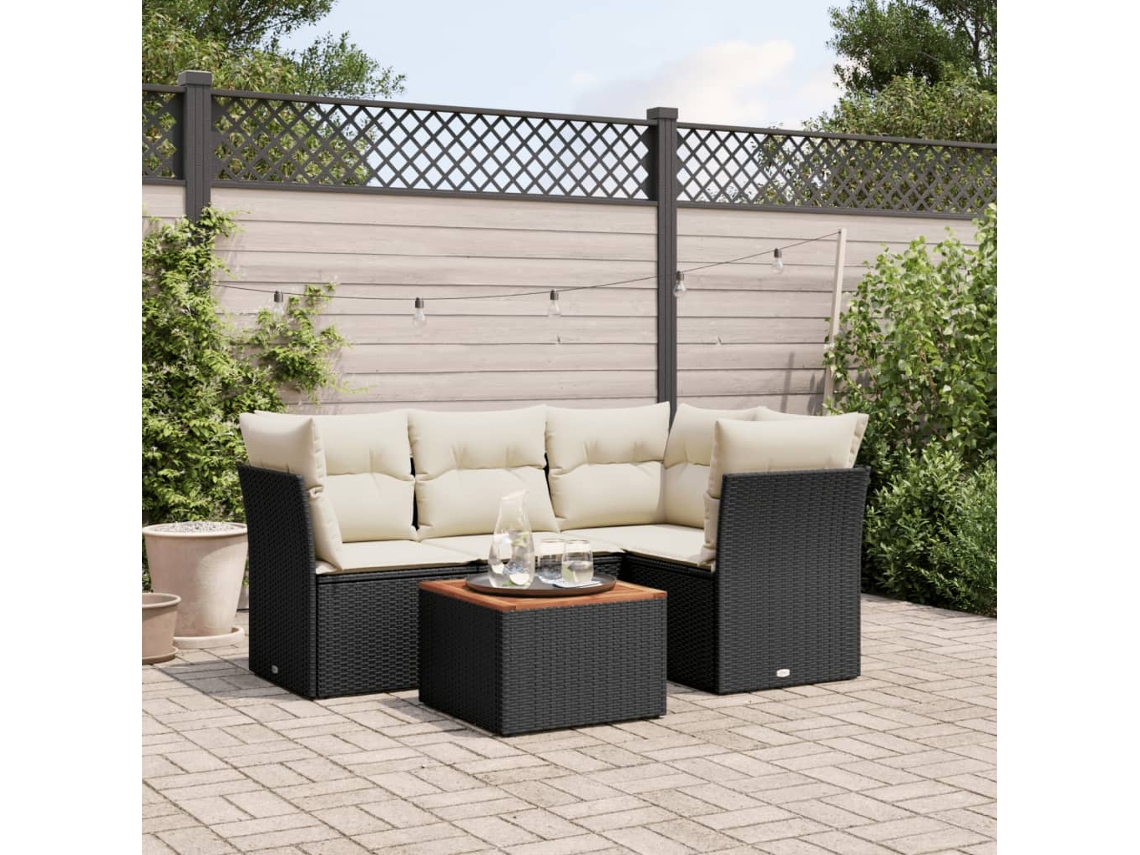 Vidaxl 5 Pcs Conjunto Sofás De Jardim Com Almofadões Vime Pe Preto