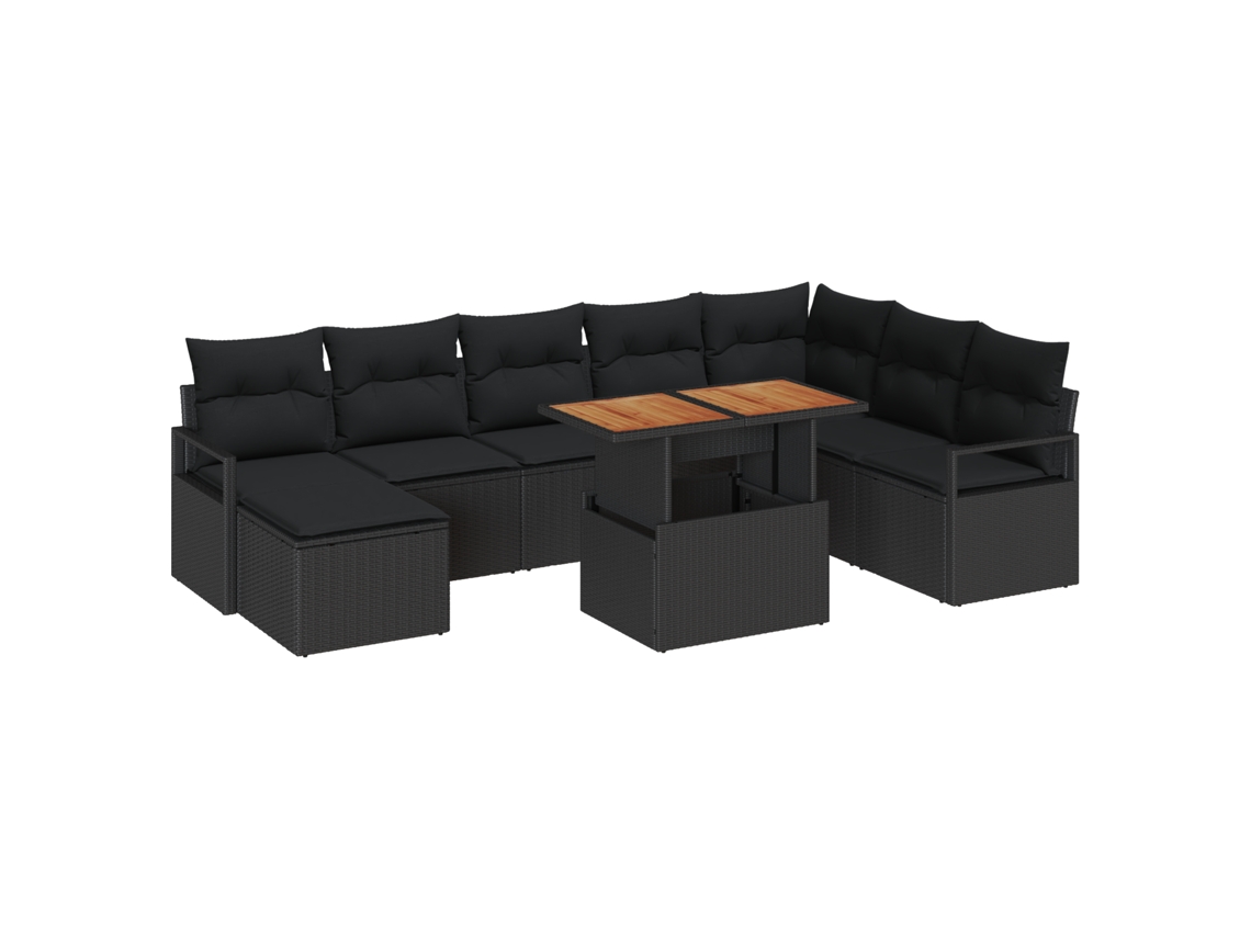 Conjunto 9 Conjunto De Sofá De Jardim Vidaxl Preto Vime Pe (100 X 55 X 73 Cm)
