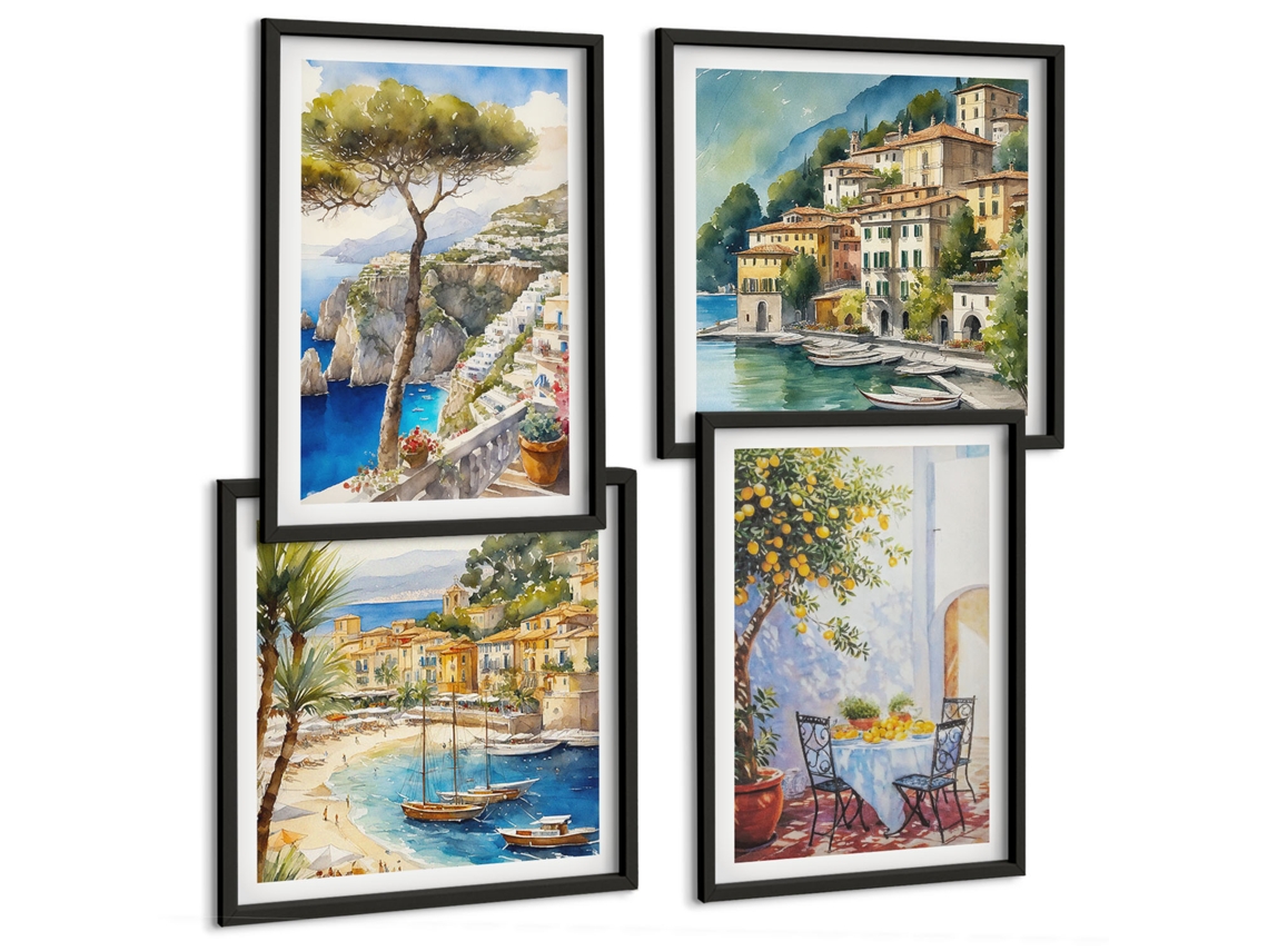 Composição De Quadros Estilo Boho Motivos Coloridos Espelharte (4 Peças)