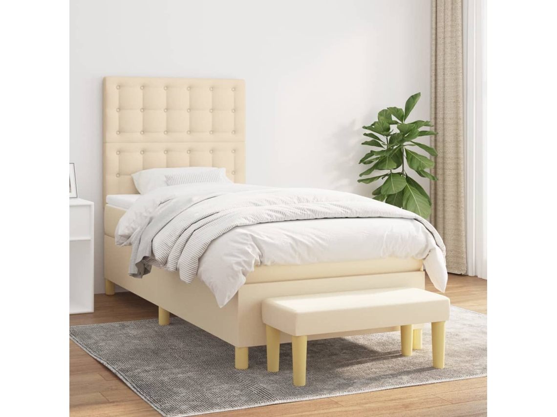 Vidaxl Cama com Molas/colchão 100x200 Cm Tecido Cor Creme