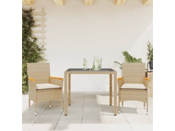 3 Pcs Conjunto Jantar Jardim Com Almofadões Vime Pe/vidro Bege Dkd Home Decor