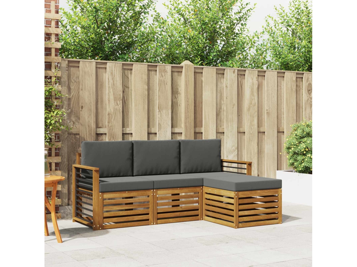Vidaxl Conjunto De Sofás Para Exterior 4 Unid. Natural E Antracite