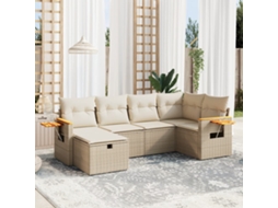 Vidaxl 6 Pcs Conjunto De Sofás P/ Jardim Com Almofadões Vime Pe Bege