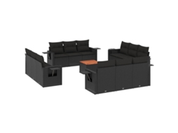 Maison Exclusive - 13 Pcs Conjunto De Sofás De Jardim Com Almofadões Vime Pe Preto