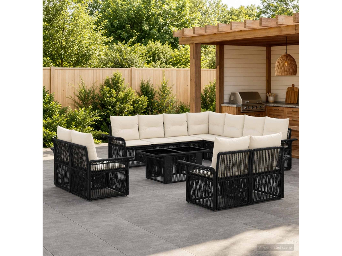 Vidaxl Conjunto De Sofá De Jardim 12 Unid. Preto E Branco Creme