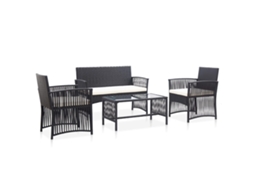 Vidaxl 4 Pcs Conjunto Lounge De Jardim C/ Almofadões Vime Pe Preto