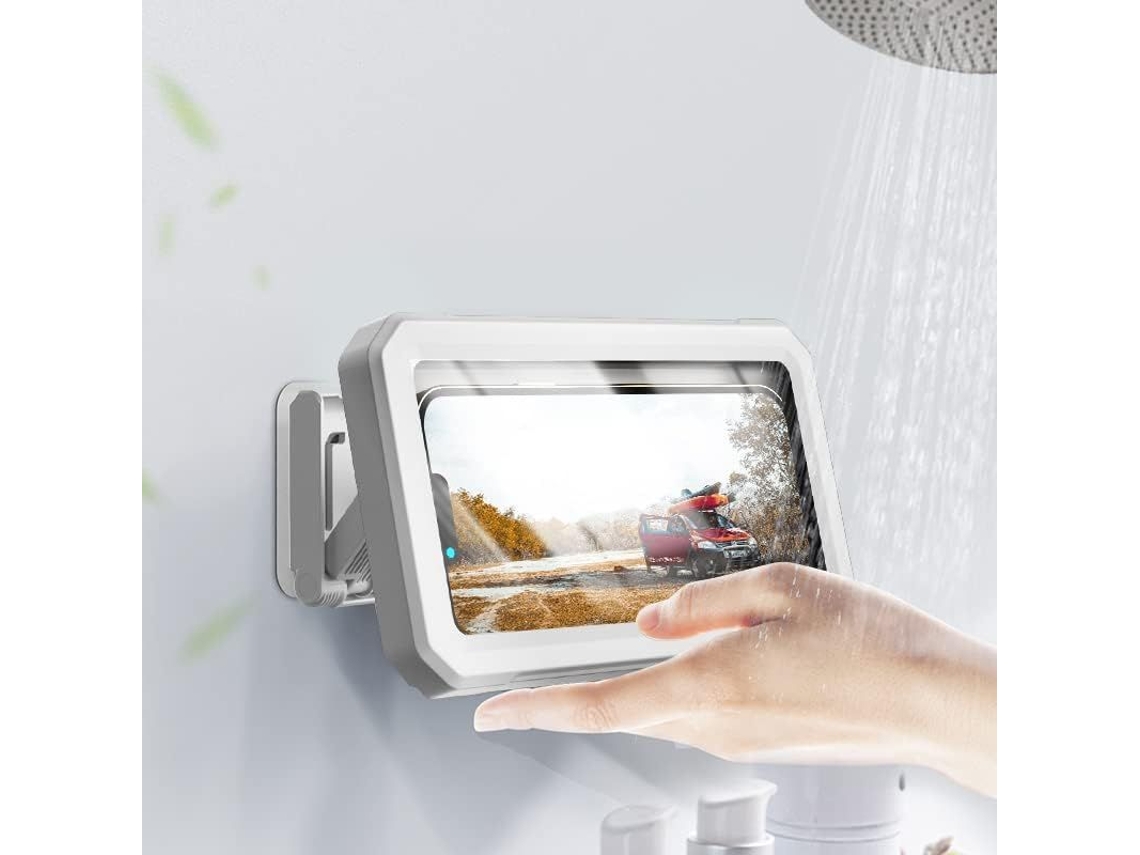 2026 suporte para Telefone na Ducha Linjou, Rotação 360° e Ângulo 145°, Impermeável, Montagem em Parede (branco)