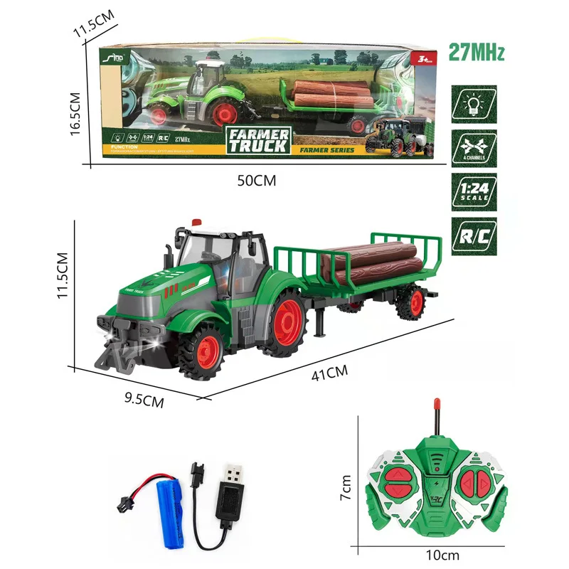 Câmera agrícola com controle remoto na escala 1:24, com rádio controle de 27MHz e luzes de LED.