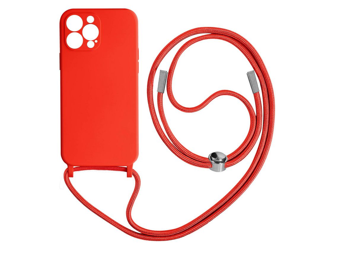 Capa Cordão para iPhone 13 Pro Bracelete Semi-rígido 80cm vermelho
