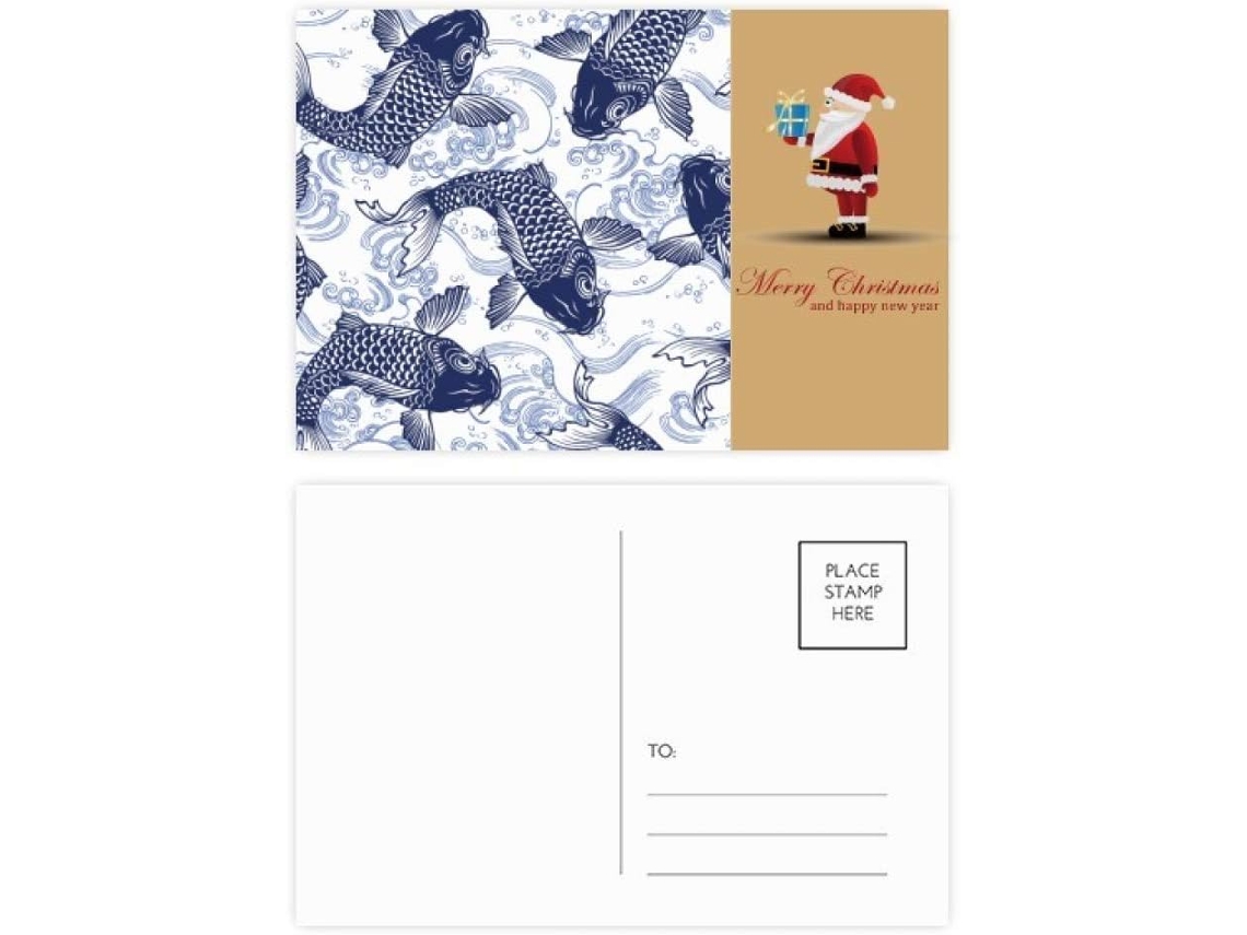 Conjunto de 20 Cartões postais com um Desenho uma Carpa Azul em Forma Onda, Apresentando o Japão e Papai Noel.