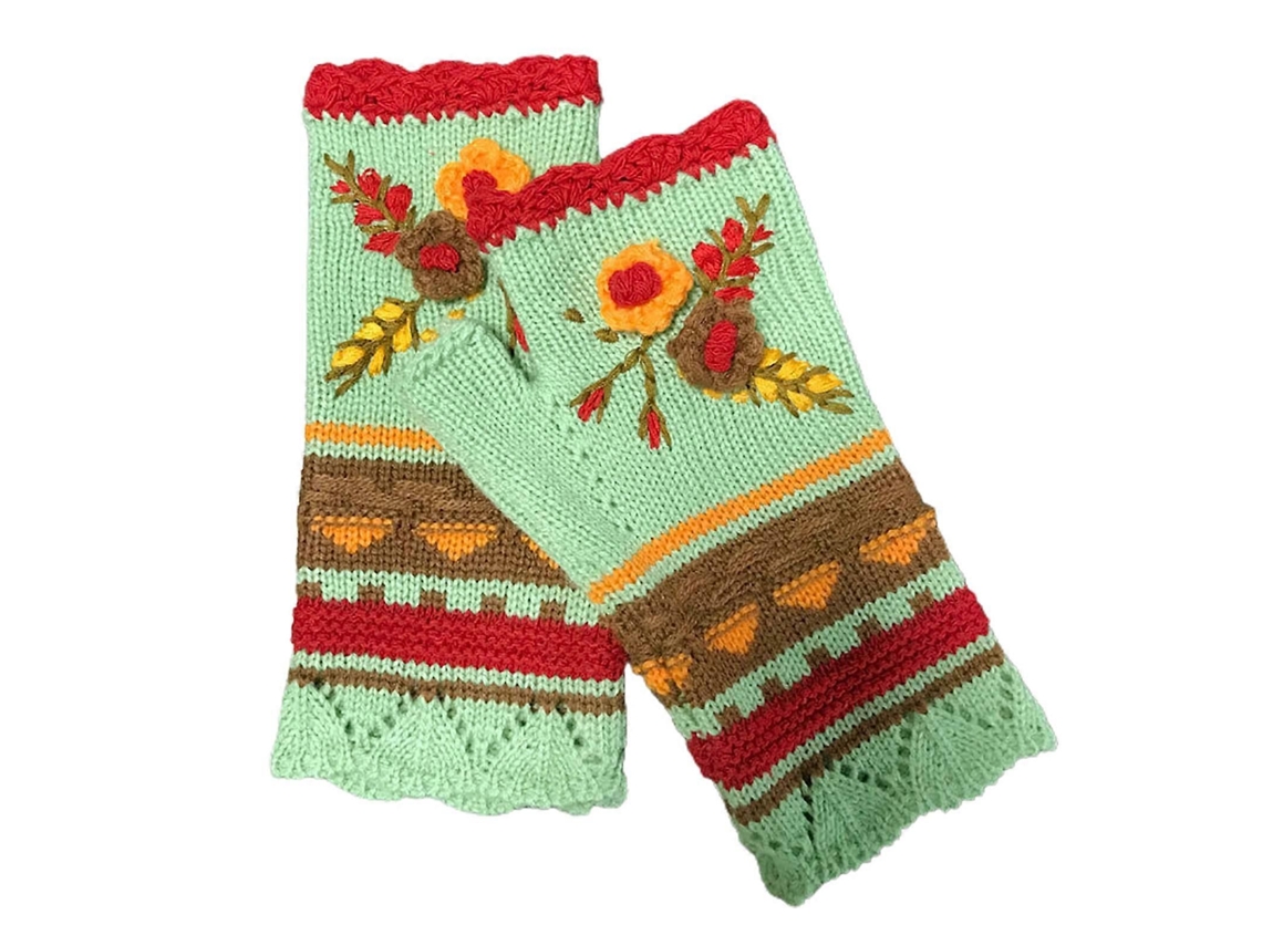 Luvas de Inverno Sem Dedos na Moda para Mulheres Aquecedores de Pulso de Malha com Bordado Floral Amarelo TAISHENGDA