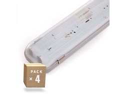 Pacote 4 Abajurs Estanca para dos Tubos Leds 1200Mm Abs/Pc Grampos Aço Inãoxidável GREENICE