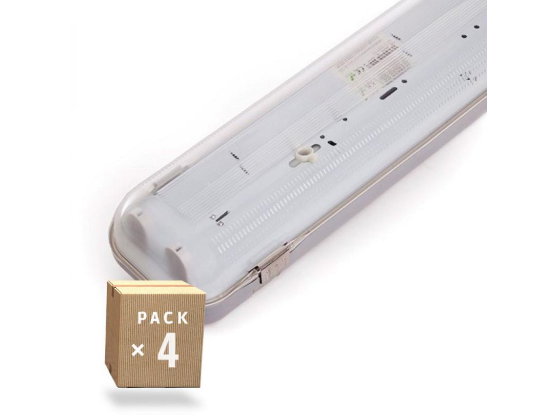 Pacote 4 Abajurs Estanca para dos Tubos Leds 1200Mm Abs/Pc Grampos Aço Inãoxidável GREENICE