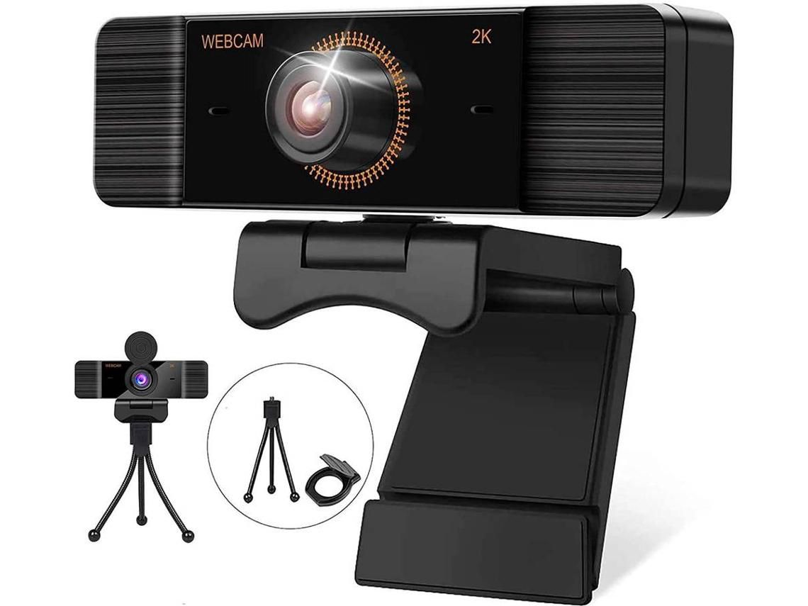 YIZHOOD Hd 2K Webcam com Microfone para Pc Laptop Desktop 1440P Webcam com Tampa de Privacidade e Tripé Câmera de Vídeo Grande Angularpreto YIZHOOD