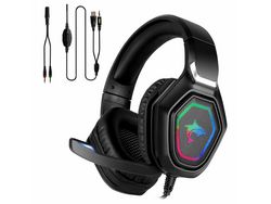 Auscultadores para Jogos Estéreo Premium com Microfone Ps4 Pc Xbox Um Auscultador para Jogos Estéreo com 3.5Mm Bass Led Preto YIZHOOD