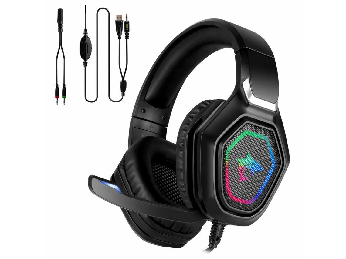 Auscultadores para Jogos Estéreo Premium com Microfone Ps4 Pc Xbox Um Auscultador para Jogos Estéreo com 3.5Mm Bass Led Preto YIZHOOD