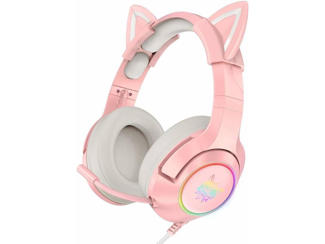 Fone de Ouvido para Jogos com Orelhas de Gato Removíveis Compatível com Telefones Celulares Pc Ps4 Ps5 Xbox One com Som Surround Luz de F YIZHOOD