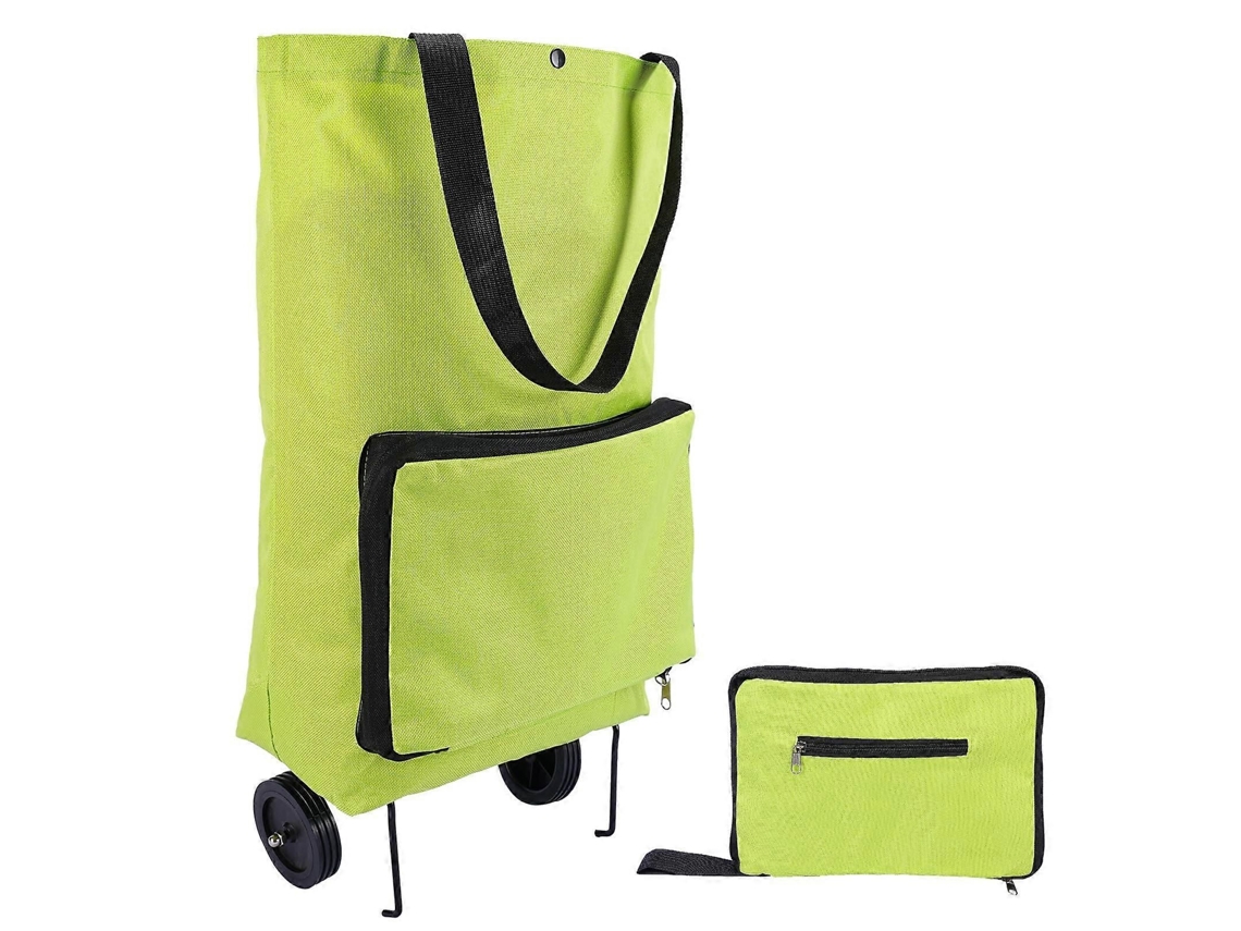 Sacola de Compras com Rodinhas, Dobrável, Impermeável, 20l, Alça Ajustável, Verde. GOKOCO