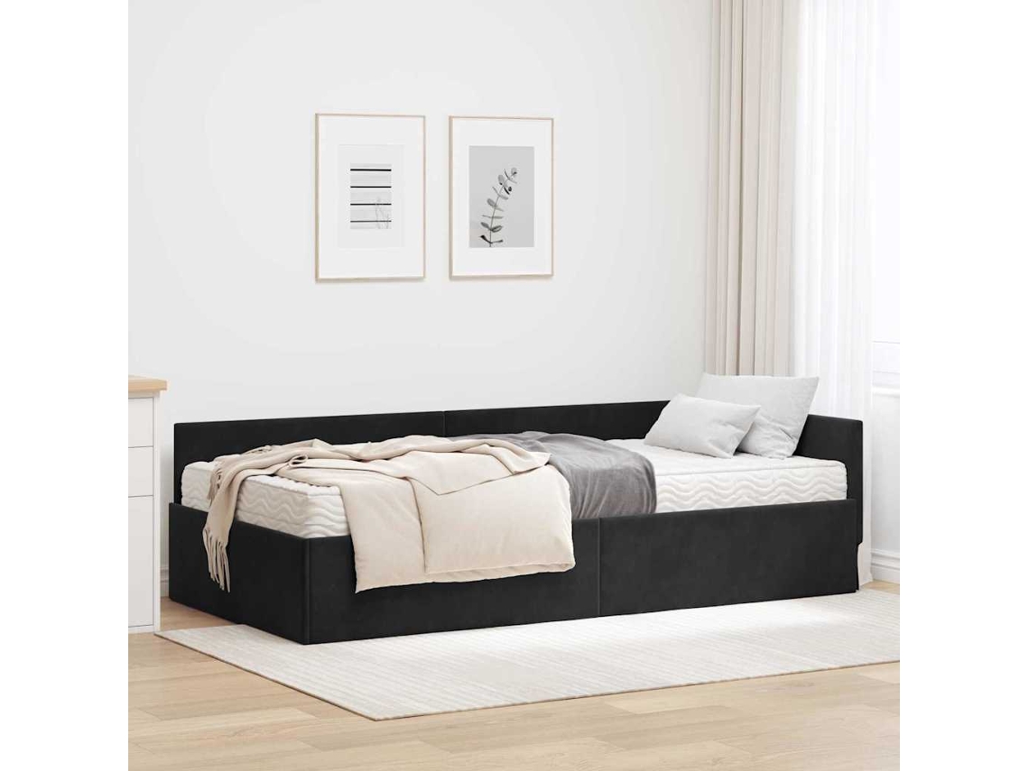 Vidaxl Estrutura de Cama de Canto com Colchão 2 Pcs Preto Veludo