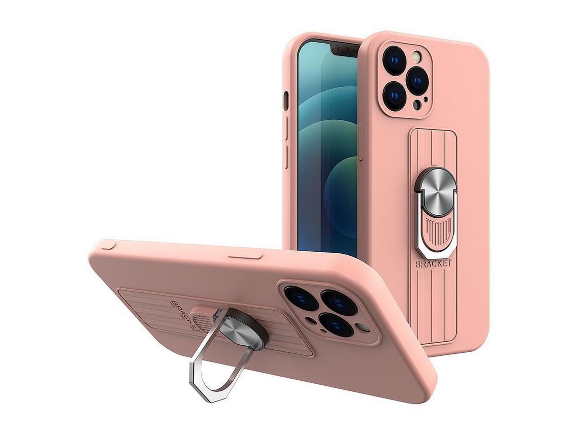 Capa de Silicone Ring Com Pega E Suporte para Samsung Galaxy S22 Rosa