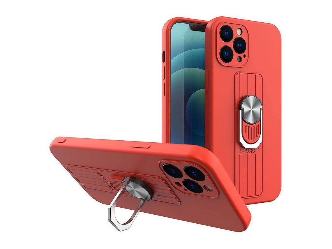 Capa de Silicone Ring Com Pega E Base para Xiaomi Poco M4 Pro 5G Vermelho
