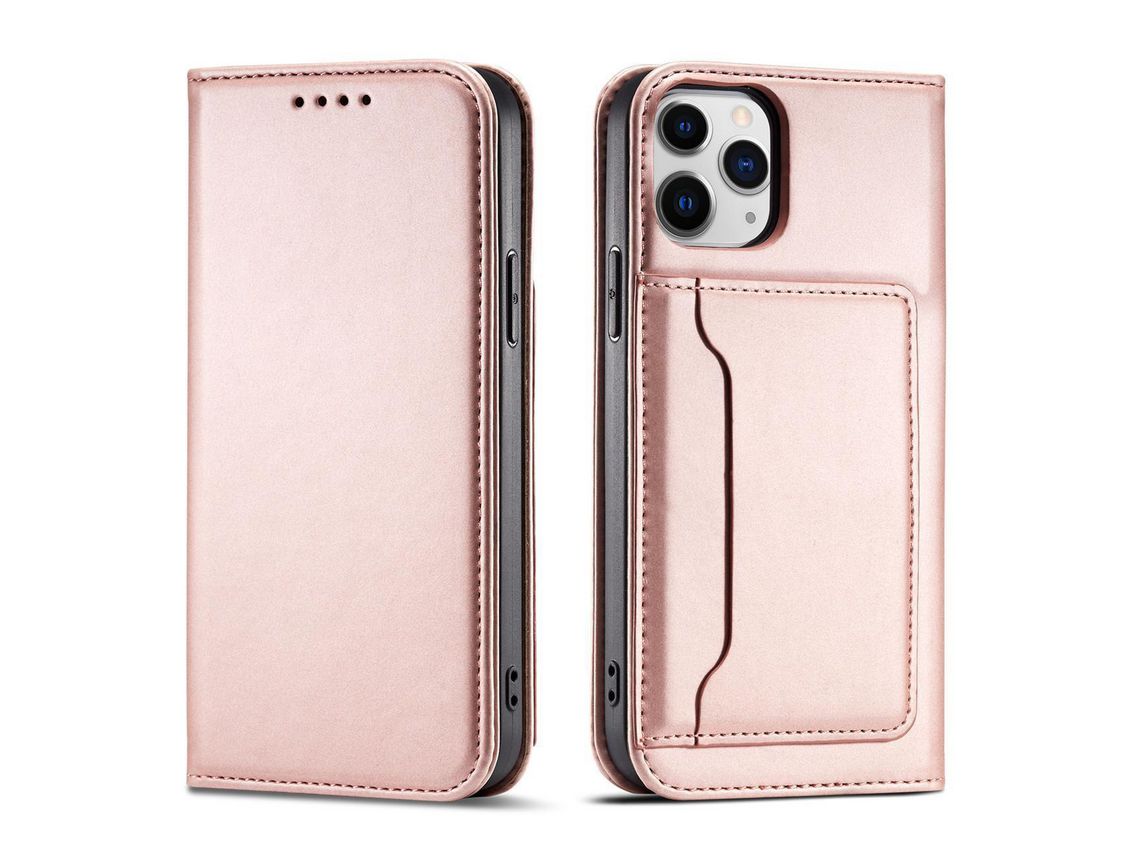 Capa Porta Cartões Magnético para iPhone 12 Pro Bolsa Book Porta Cartões Rosa