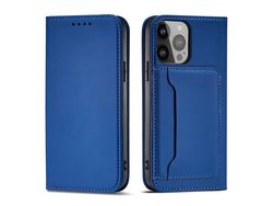 Capa de Cartão Magnético para iPhone 13 Pro Cartão Book Suporte para Cartão Azul