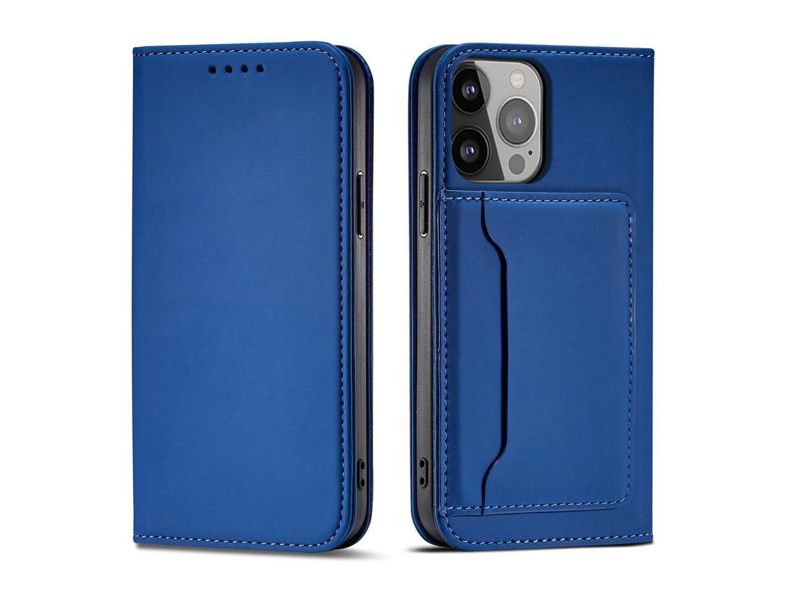 Capa de Cartão Magnético para iPhone 13 Pro Cartão Book Suporte para Cartão Azul