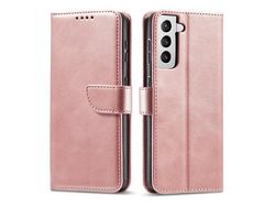Capa Magnética Elegante Tipo Estante Com Suporte para Samsung Galaxy S21 Fe Rosa