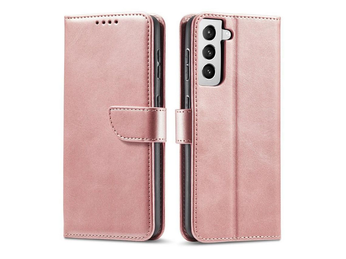 Capa Magnética Elegante Tipo Estante Com Suporte para Samsung Galaxy S21 Fe Rosa