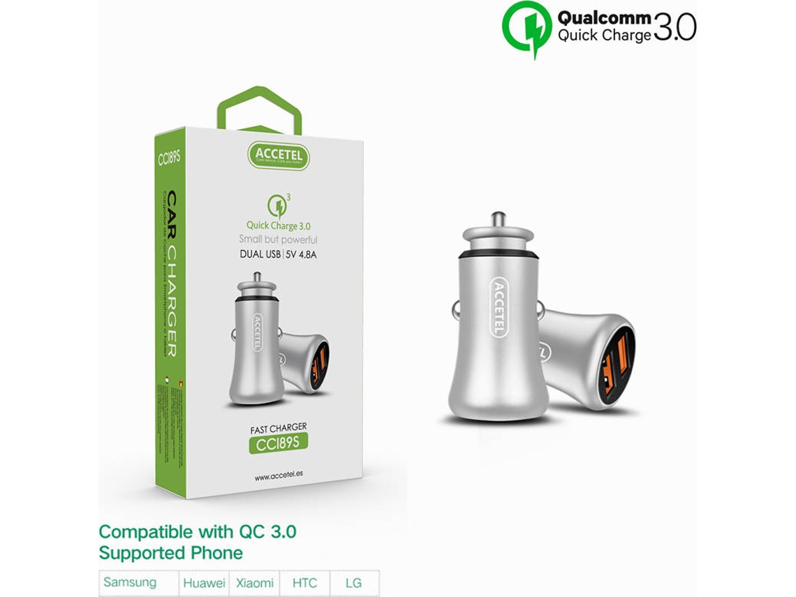 Carregador Auto ACCETEL CC189S Prateado