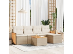 Vidaxl 6 Pcs Conjunto De Sofás P/ Jardim Com Almofadões Vime Pe Bege
