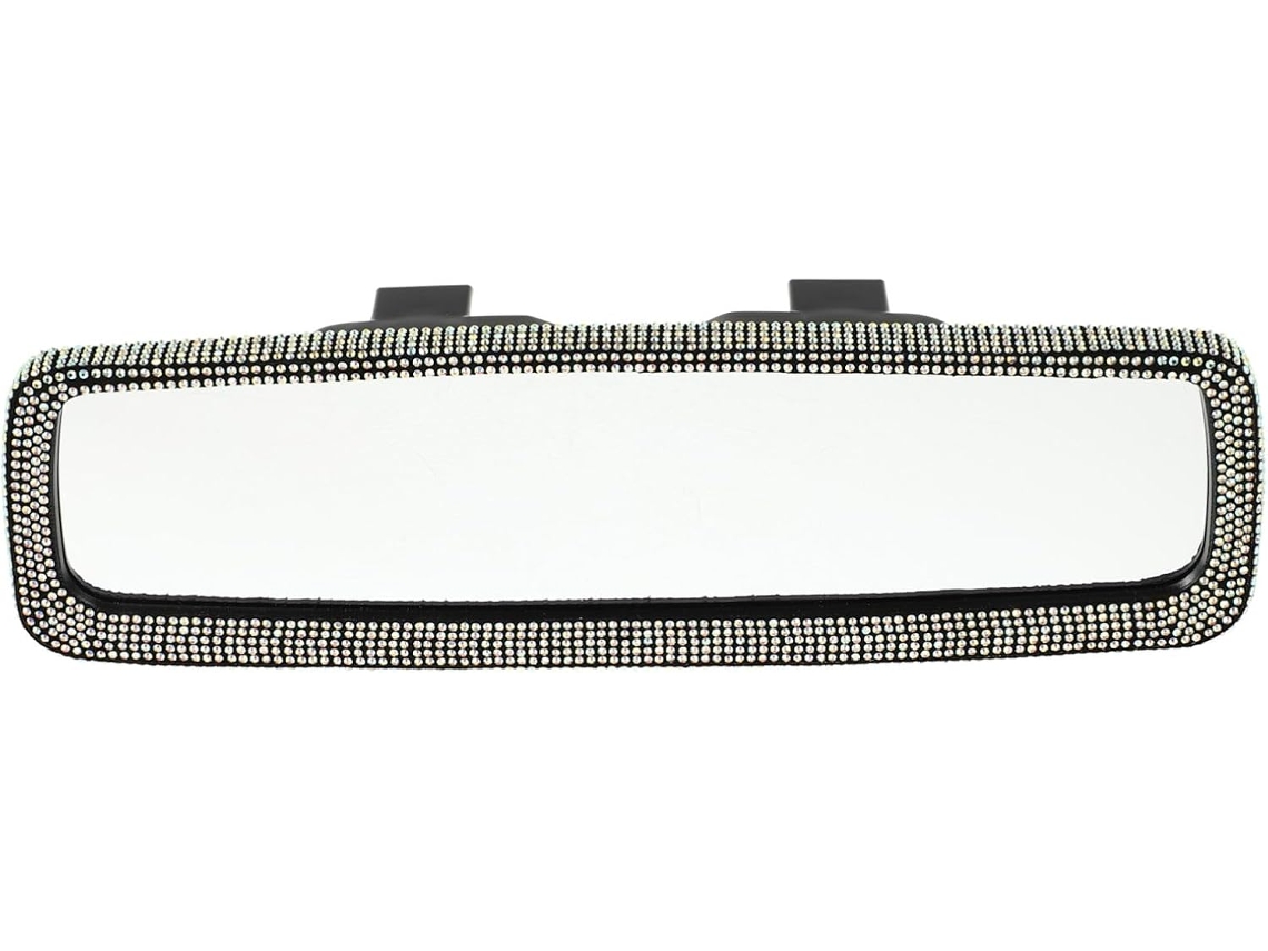 Espelho retrovisor interno para carro com decoração em strass brilhante e ângulo amplo.