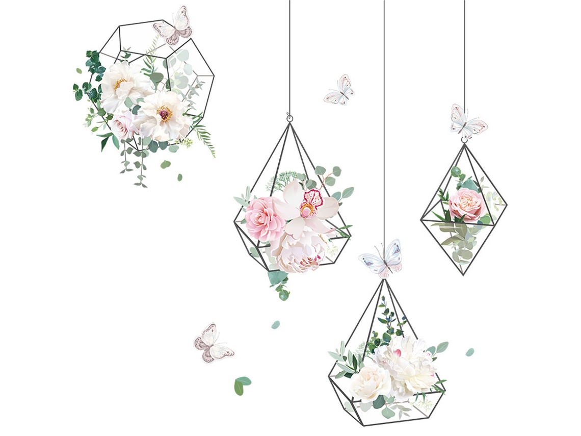 Adesivos De Janela De Vidro Autocolantes Decoração Parede Casa Quarto Sala De Estar Ornamentos Cesta Suspensa Flor