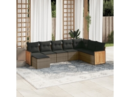 Vidaxl 8 Pcs Conjunto Sofás De Jardim C/ Almofadões Vime Pe Cinzento