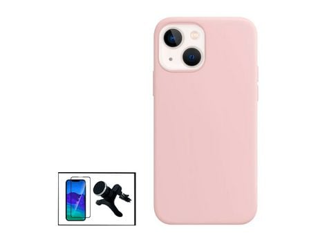 Kit Película de Vidro Temperado GorilasGlass + Capa Proteção Traseira Silicone + Suporte Magnético Com Pernas para Apple iPhone 14 Max - Rosa