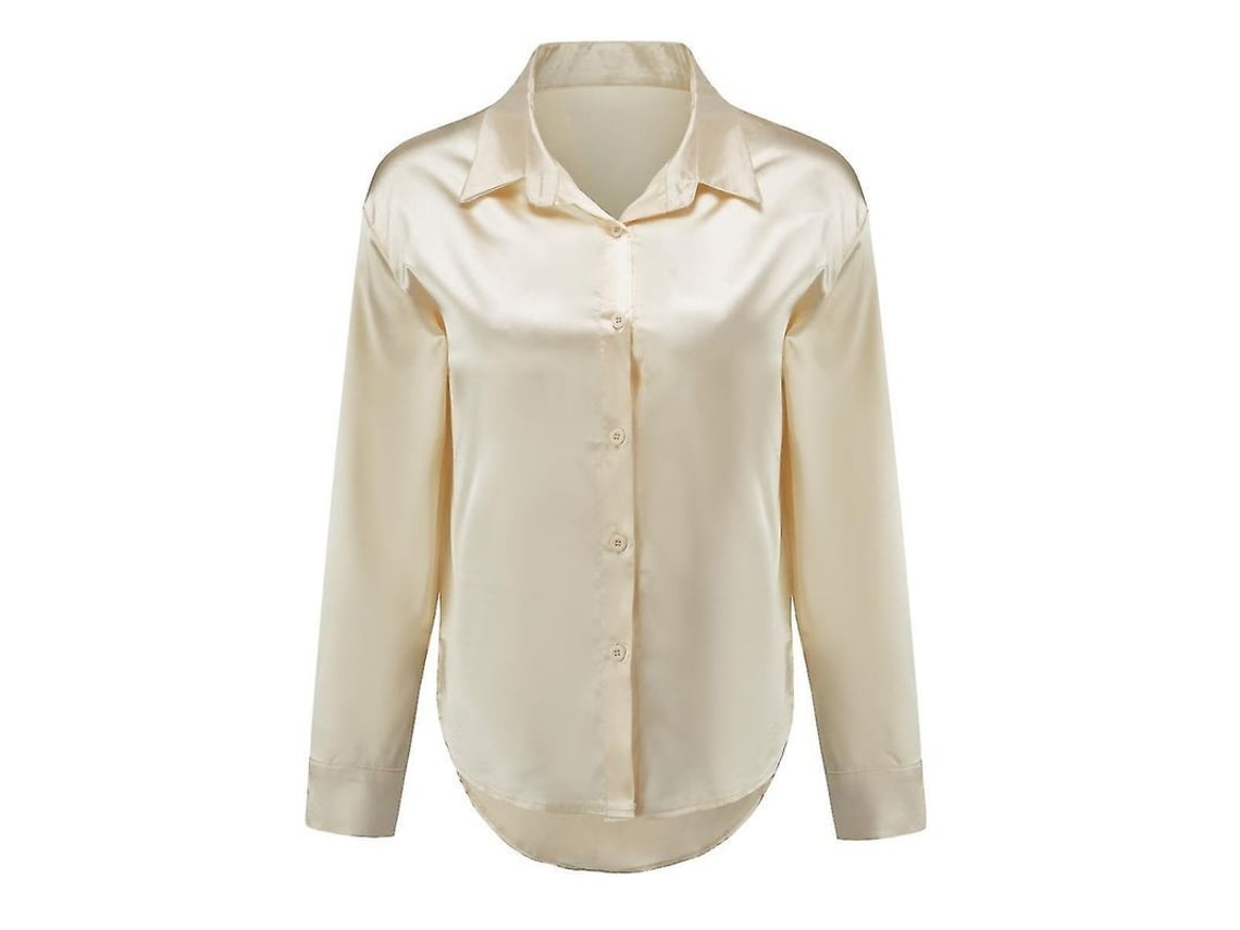 2026 camisa Ligera de Satén Brillante para Mujer Yynuda de Poliéster Y Spandex Color Sólido Con Cuello Lapel Y Botones