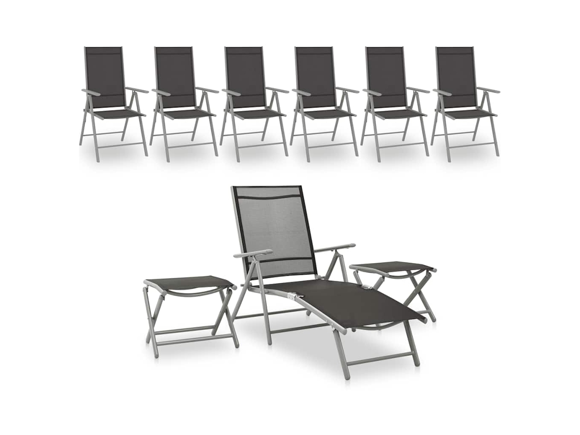 Vidaxl 9 Pcs Conjunto Lounge De Jardim Preto E Prateado