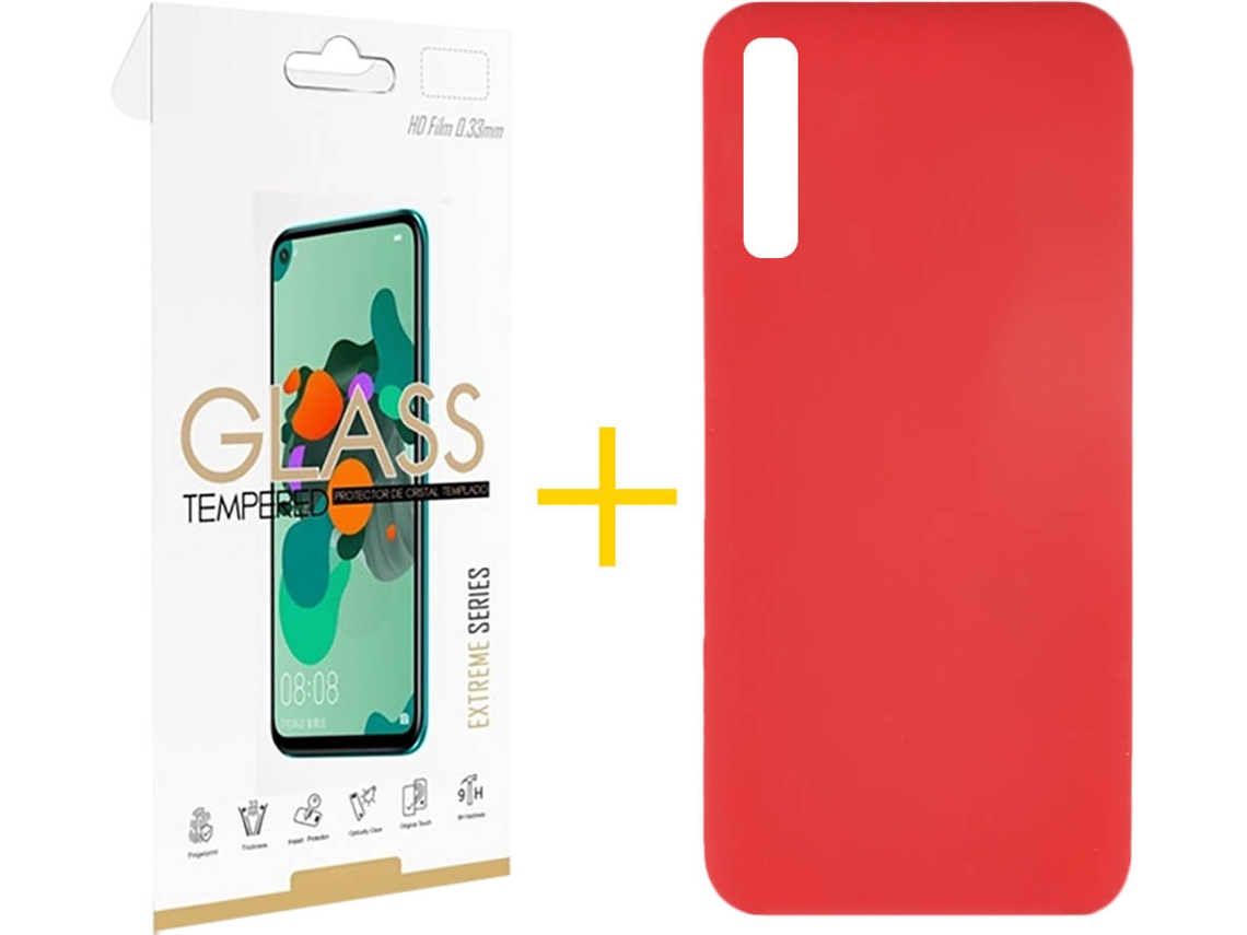 Kit Capa e Película Samsung Galaxy A50s SKYHE Silicone Líquido (Vermelho)