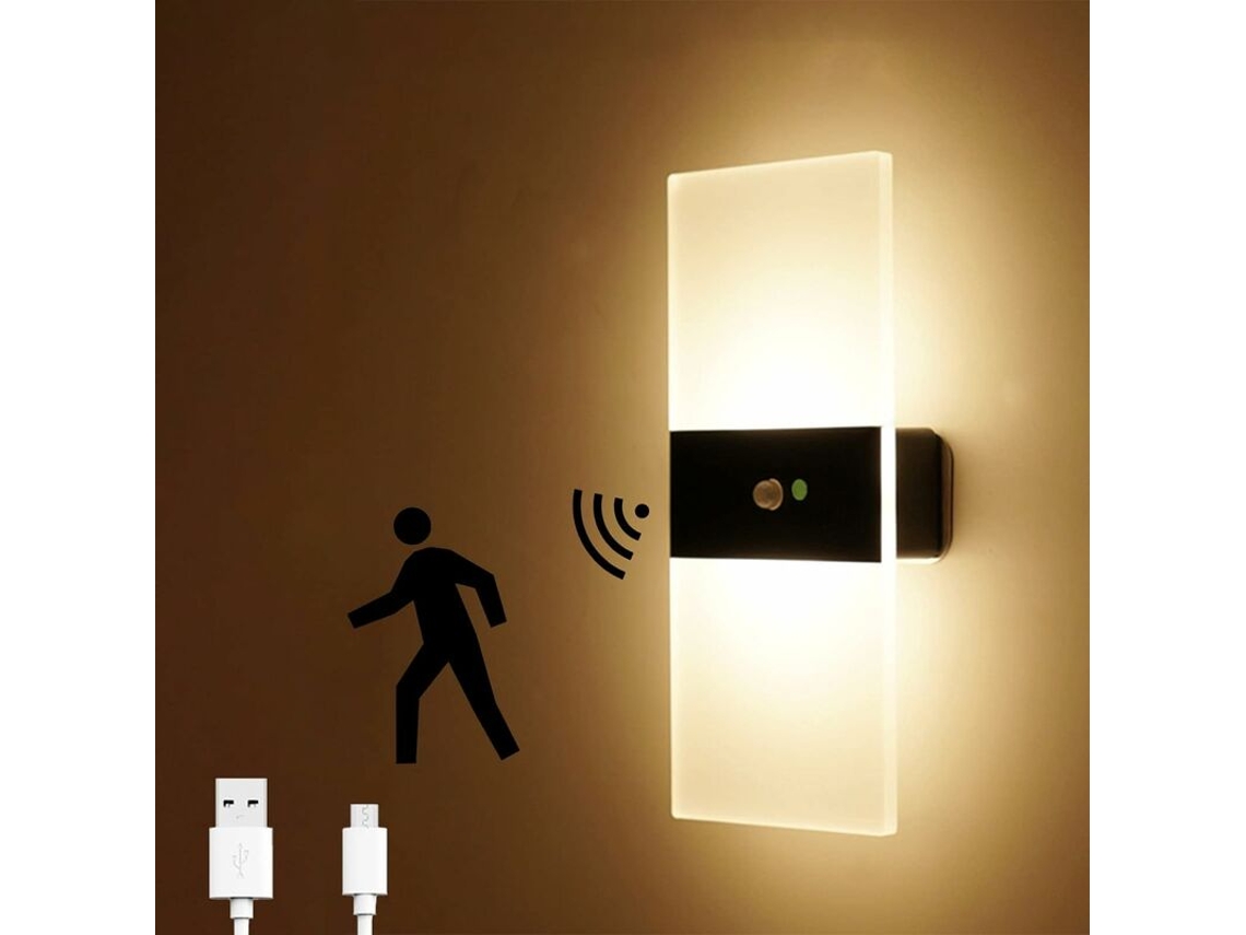Luminária de Parede Led com Sensor, Recarregável Via Usb, Alimentada por Bateria, Sem Fio, com Sensor de Movimento, para Uso Interno BRILVIBERA