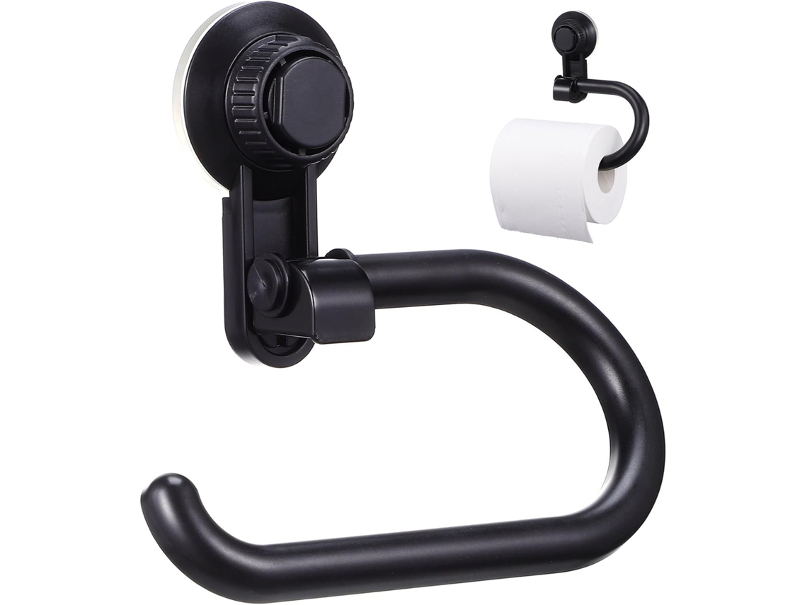Suporte De Papel Higiênico De Parede Com Armazenamento Prático Em Abs Preto E Ventosa.