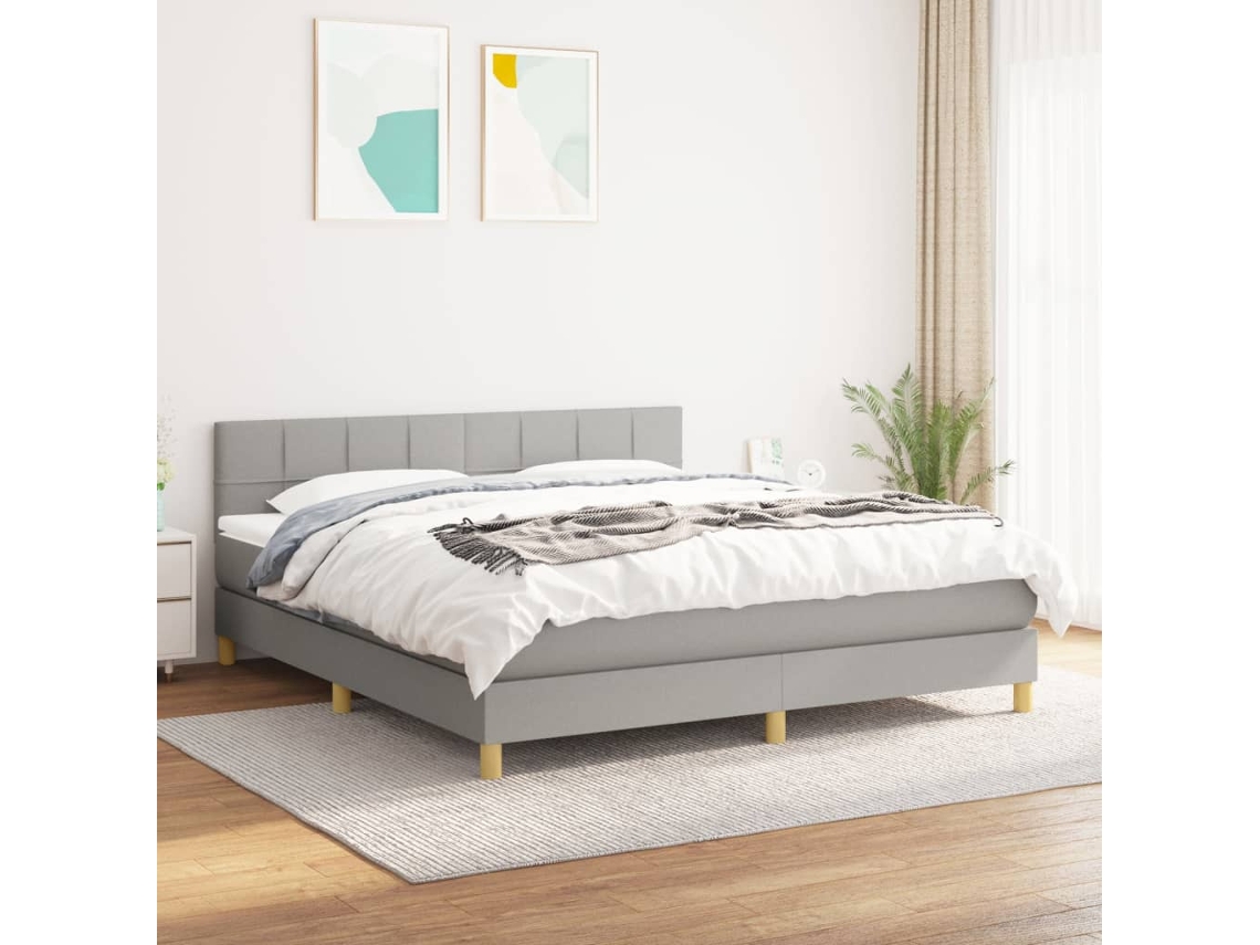 Cama Com Molas/colchão 160x200 Cm Tecido Cinzento-claro