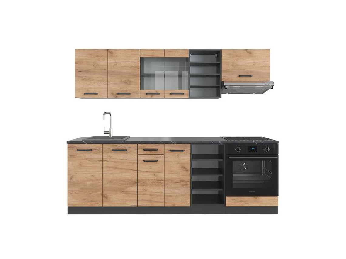 Cozinha R-Line, 240 cm, PT Antracite, Carvalho dourado/antracite, Vicco