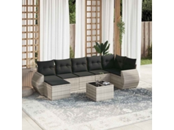 Vidaxl 8 Pcs Conj. Sofás Jardim C/ Almofadões Vime Pe Cinzento-claro