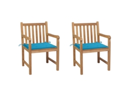 Vidaxl Cadeiras De Jardim C/ Almofadões Azuis 2 Pcs Teca Maciça