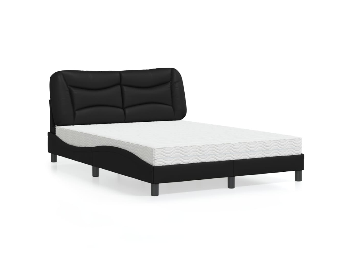 Vidaxl Cama Com Colchão Hvar 120x200 Cm Couro Artificial Preto