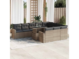 Vidaxl 11 Pcs Conjunto Sofás De Jardim C/ Almofadões Vime Pe Cinzento