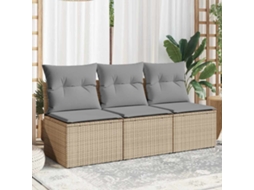 Sofá De Jardim 3 Lugares Com Almofadões Vime Pe Bege Dkd Home Decor