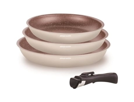 Conjunto De Panelas Todos Os Tipos De Fogão, Incluindo Indução Arthur Martin Am4754 Conjunto De 3 Frigideiras 20 24 28 Cm 1 Pegador Removí