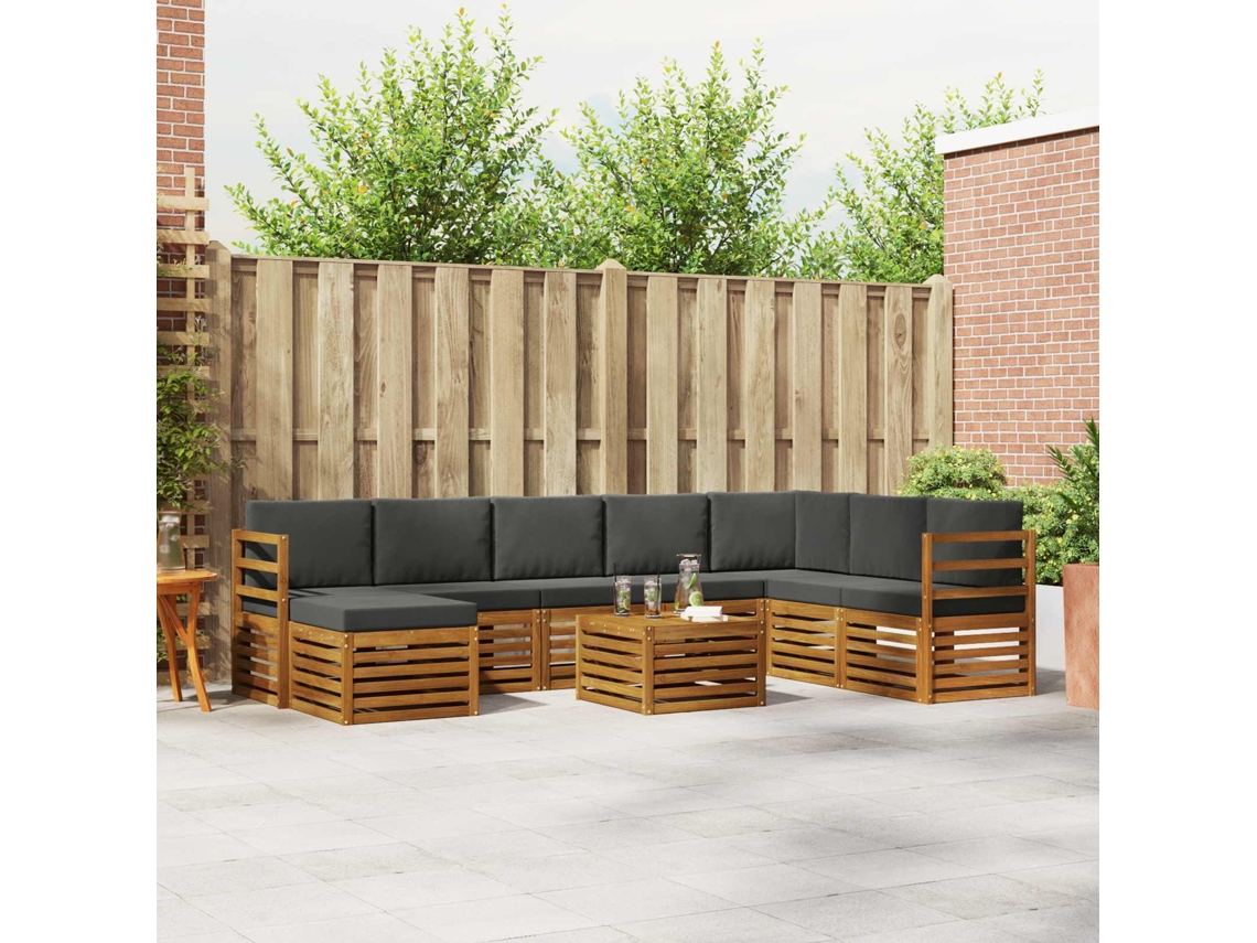 Vidaxl Conjunto De Sofás Para Exterior 9 Pcs Natural E Antracite